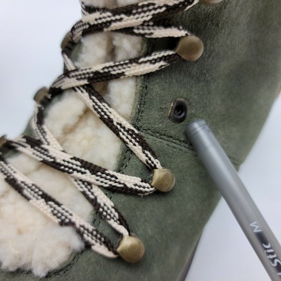 Skechers Boots Womens 8 Green Suede Leather Trail Troop Mid Calf Sherpa Hiking - Picture 9 of 11